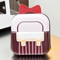 Detail of cute hardshell egg-shaped kids backpack with red bow and stripe pattern - Burgundy