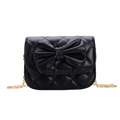 Mini quilted black shoulder bag with a large bow detail and a gold chain strap for girls - Black