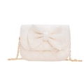 Quilted white mini crossbody bag with a large bow detail and a golden chain strap - White
