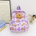 Paars geruite schoolrugzak met schattige capybara-print en een zachte pluche speelgoedhanger - Paars