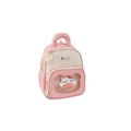 Mochila infantil rosa y beige con un lindo colgante de gato de peluche en el bolsillo - Rosa