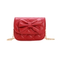 Red quilted mini crossbody bag for girls featuring a large bow and gold chain strap - Red