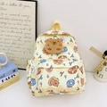 Gele geruite kinderrugzak met Capybara-print en zachte pluche dierenhanger - Geel