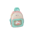 Mochila escolar rosa y verde menta con peluche de gato blanco en bolsillo frontal - Verde
