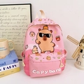Pink cartoon capybara backpack for kids featuring cute sunglasses print and school style - Pink