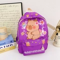 Purple backpack with cute Capybara patterns and white handles for kids and school - Purple