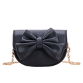Mini black crossbody bag for girls with large leather bow and golden chain strap - Black