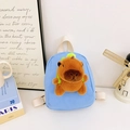 Cute light blue canvas kids backpack featuring a brown plush capybara doll design - Blue
