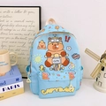 Light blue kids backpack with cute cartoon capybara print and front zipper pocket - Light Blue