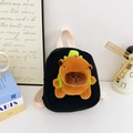 Mini black canvas backpack for toddlers featuring a cute 3D brown plush capybara doll - Black