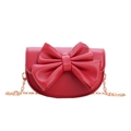 Mini red crossbody bag for girls with large bow and gold chain strap in pebble leather - Red