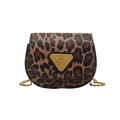 Stylish leopard print crossbody saddle bag with gold chain and metal emblem - Leopard Print