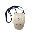 Beige canvas kids crossbody bag in baseball cap shape with cute embroidered face - Beige