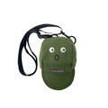 Army green canvas cap-shaped crossbody bag for kids with creative eye embroidery detail - Green
