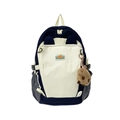 Kids backpack in cream and blue with cute bear ear pockets and plush capybara pendant - Large / Navy Blue