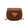 Brown semi-circular saddle bag for kids with golden chain and metallic logo detail - Brown