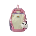 Pink and purple patchwork school backpack for girls with a cute white star plush charm - Large / Pink