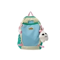 Cute multi-color cartoon backpack for kids with a white plush monster keychain charm - Small / Blue