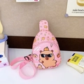 Pink cartoon capybara chest bag for kids with adjustable strap and cute print - Pink