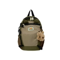 Cute army green cartoon kids backpack with large capacity and plush animal charm - Small / Brown