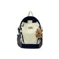 Kids cute patchwork backpack in beige and navy blue with plush capybara charm accessory - Small / Navy Blue
