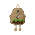 Cute cartoon hamburger kids backpack in khaki brown with plush legs and funny face - Khaki