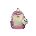 Cute pink, beige and purple patchwork student backpack with white plush panda pendant - Small / Pink