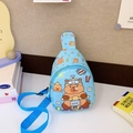 Kids cute capybara print sling bag in light blue with adjustable strap and cartoon pilot - Blue