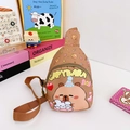 Brown Capybara kids crossbody chest bag with cute cartoon print and adjustable strap - Khaki