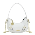 White faux leather crocodile pattern crossbody bag for girls with golden chain - Off-white