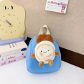 Himmelblauer Mini-Canvas-Rucksack für Kinder mit süßem cremefarbenem Plüschpuppen-Aufnäher - Blau