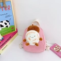 Rosa Kinder-Rucksack aus Canvas mit niedlicher Plüschfigur und cremefarbenem Griff - Rosa