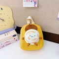 Mini yellow canvas kids backpack with a cute white plush character for kindergarten - Yellow