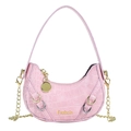 Borsa a mezzaluna rosa con trama a coccodrillo e tracolla a catena dorata rimovibile - Rosa
