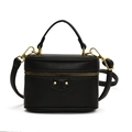 Classic black litchi pattern leather mini vanity case bag with golden hardware for girls - Black (Bag Only)