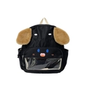 Black canvas puppy toddler backpack with dog ears and transparent window pocket - Large / Black