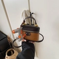 Mini vintage lychee grain two-tone brown box bag with a horse charm for girls - Brown with Pendant