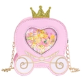 Borsa a tracolla carrozza rosa per bambini con corona e cuore di glitter - Rosa