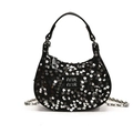 Mini halve maan pailletten tas voor meisjes met zwarte glitter en zilveren ketting - Zwart