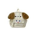Cream canvas toddler backpack with cute dog plush ears and clear front window - Small / Off White