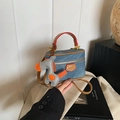 Mini blue denim box handbag for girls with brown leather trim and a small pony charm - Denim with Pendant
