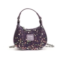 Mini purple sequin hobo handbag for girls featuring a metallic chain strap and top handle - Purple