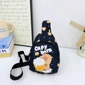 Dark blue Capybara cartoon chest bag for kids with adjustable black strap - Black