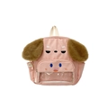 Pink cartoon dog toddler backpack with plush brown ears and a clear front PVC pocket - Small / Pink