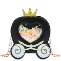 Schwarze Handtasche in Kutschenform für Mädchen mit goldener Krone und Pailletten - Schwarz
