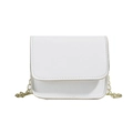 White mini crossbody bag with litchi texture faux leather and golden chain strap - Off-white
