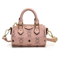 Borsa a cilindro rosa per bambini con stampe di orsi e dettagli in metallo dorato - Rosa