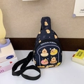 Navy blue mini canvas crossbody bag with cartoon capybara print and adjustable strap - Black