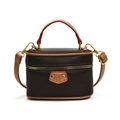 Deep brown lychee pattern mini box bag with khaki trim and red edge details for girls - Coffee Bare Bag