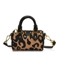 Mini leopard print barrel bag with black leather handles and gold metal accents - Leopard Print